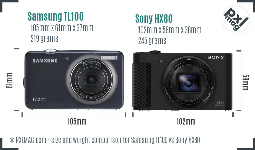 Samsung TL100 vs Sony HX80 size comparison