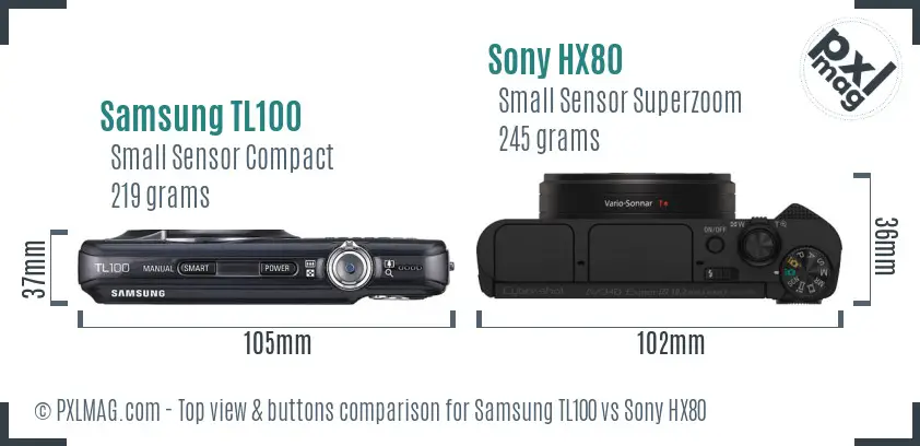 Samsung TL100 vs Sony HX80 top view buttons comparison