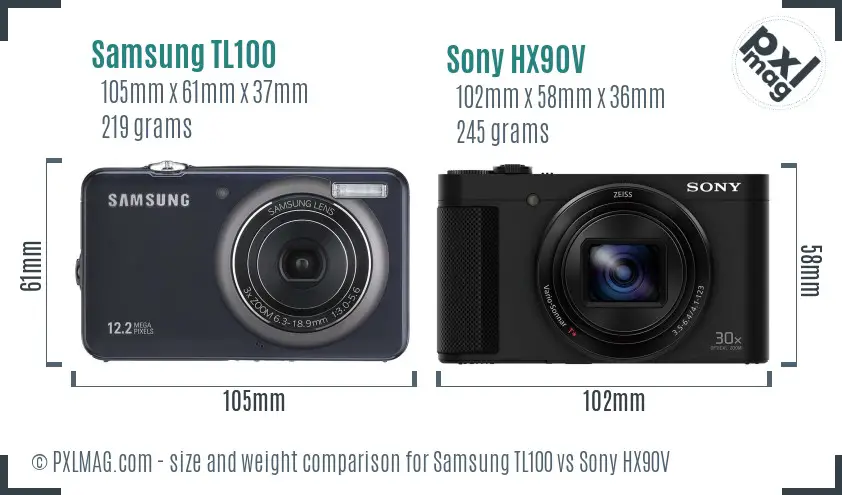 Samsung TL100 vs Sony HX90V size comparison