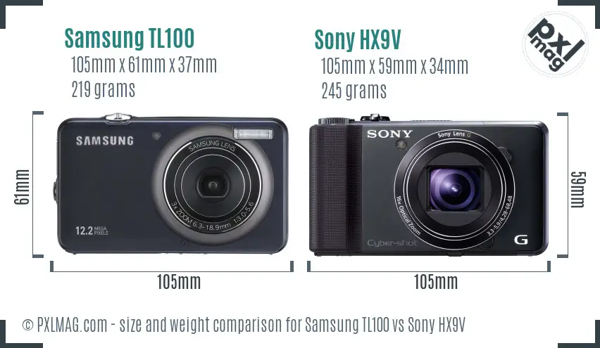 Samsung TL100 vs Sony HX9V size comparison Samsung TL100 vs Sony HX9V size comparison
