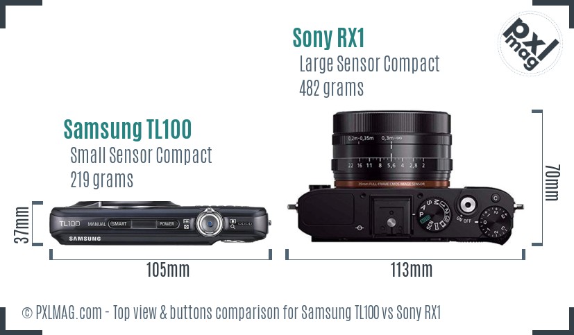 Samsung TL100 vs Sony RX1 top view buttons comparison