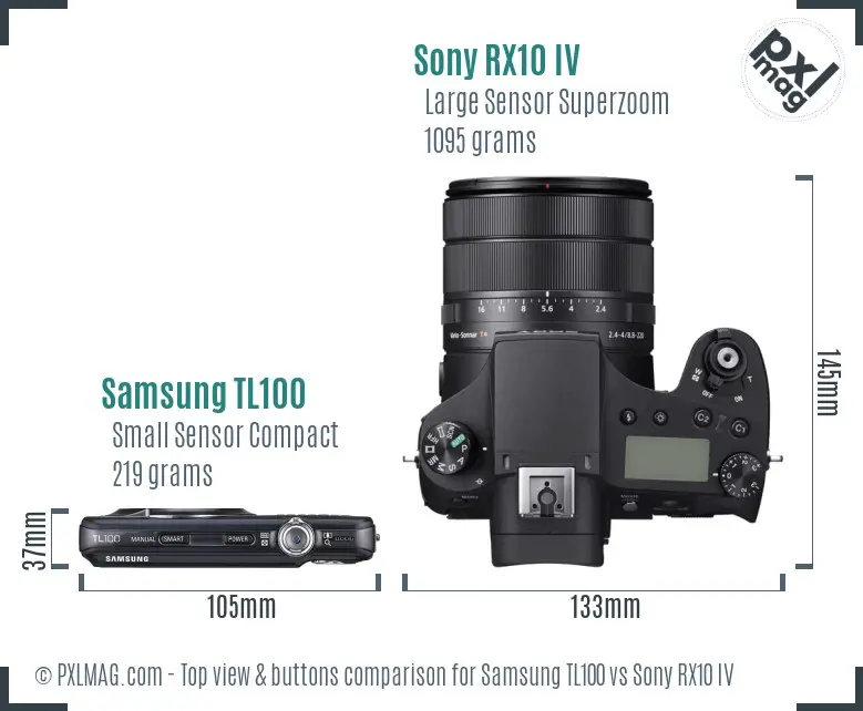 Samsung TL100 vs Sony RX10 IV top view buttons comparison Samsung TL100 vs Sony RX10 IV top view buttons comparison