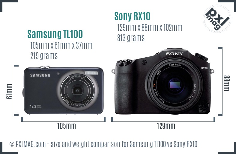 Samsung TL100 vs Sony RX10 size comparison Samsung TL100 vs Sony RX10 size comparison