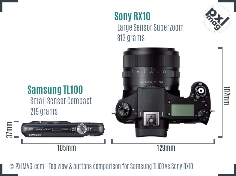 Samsung TL100 vs Sony RX10 top view buttons comparison