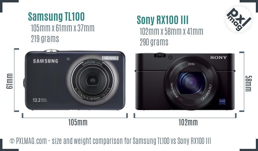 Samsung TL100 vs Sony RX100 III size comparison