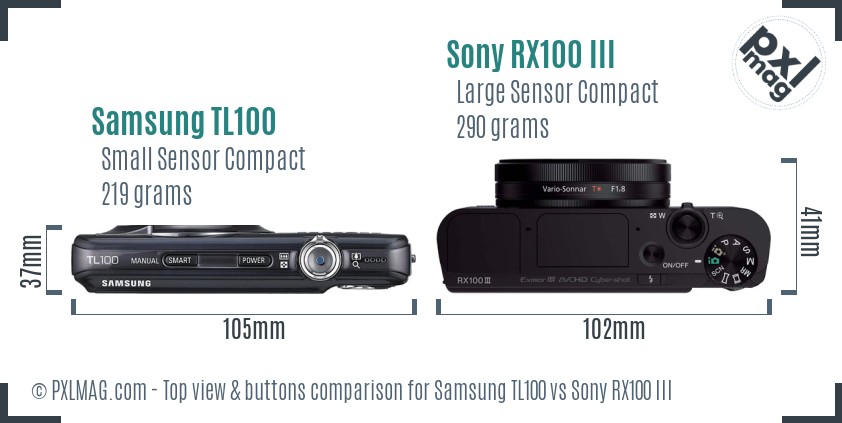 Samsung TL100 vs Sony RX100 III top view buttons comparison