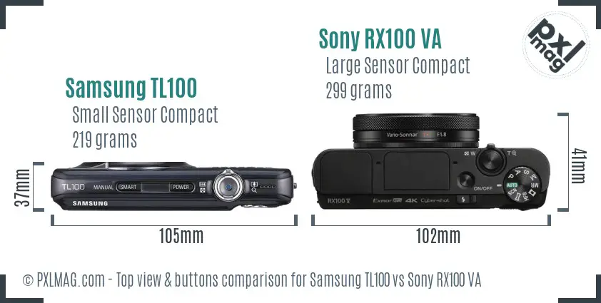 Samsung TL100 vs Sony RX100 VA top view buttons comparison