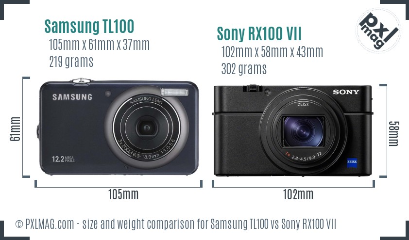 Samsung TL100 vs Sony RX100 VII size comparison Samsung TL100 vs Sony RX100 VII size comparison