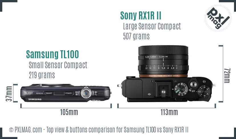 Samsung TL100 vs Sony RX1R II top view buttons comparison