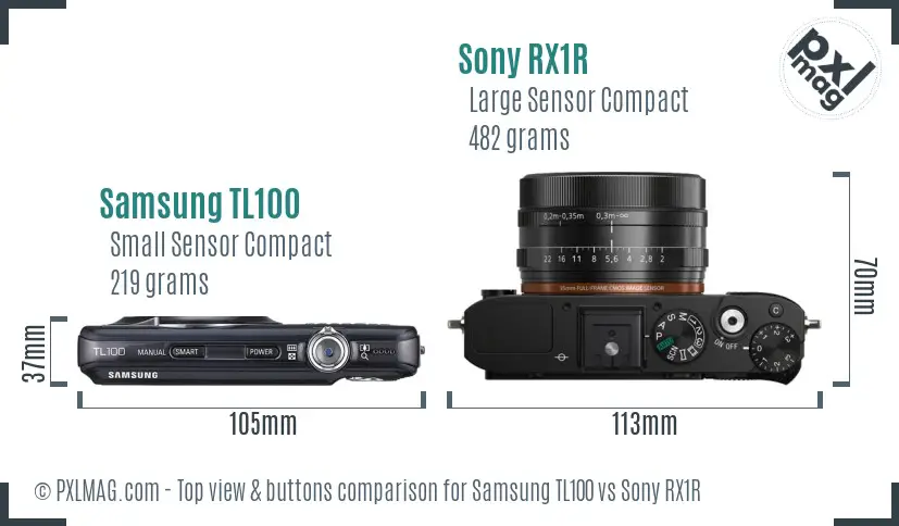 Samsung TL100 vs Sony RX1R top view buttons comparison