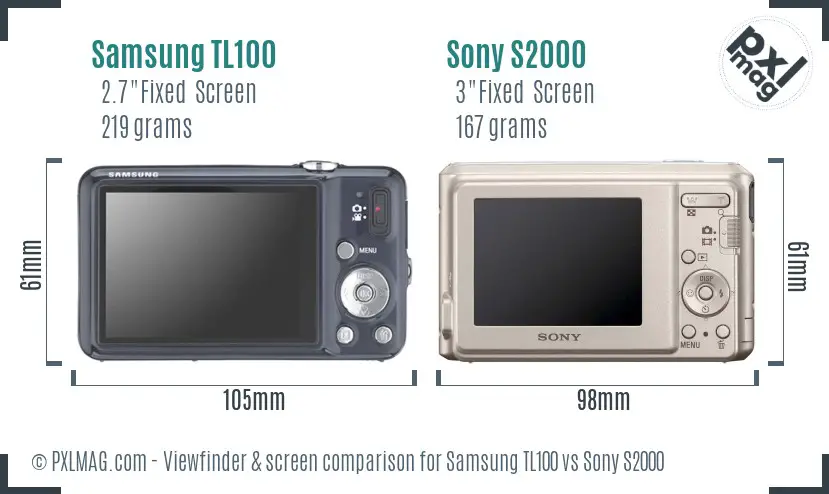 Samsung TL100 vs Sony S2000 Screen and Viewfinder comparison