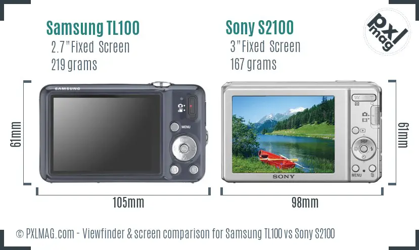 Samsung TL100 vs Sony S2100 Screen and Viewfinder comparison