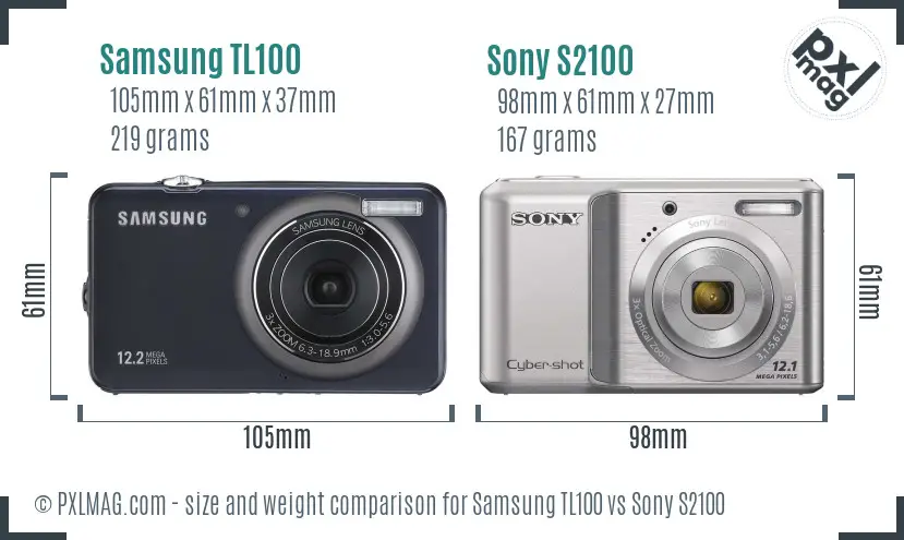 Samsung TL100 vs Sony S2100 size comparison