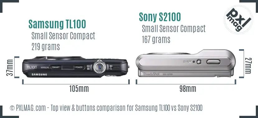 Samsung TL100 vs Sony S2100 top view buttons comparison