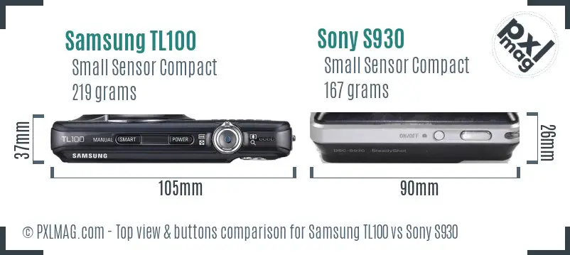 Samsung TL100 vs Sony S930 top view buttons comparison Samsung TL100 vs Sony S930 top view buttons comparison