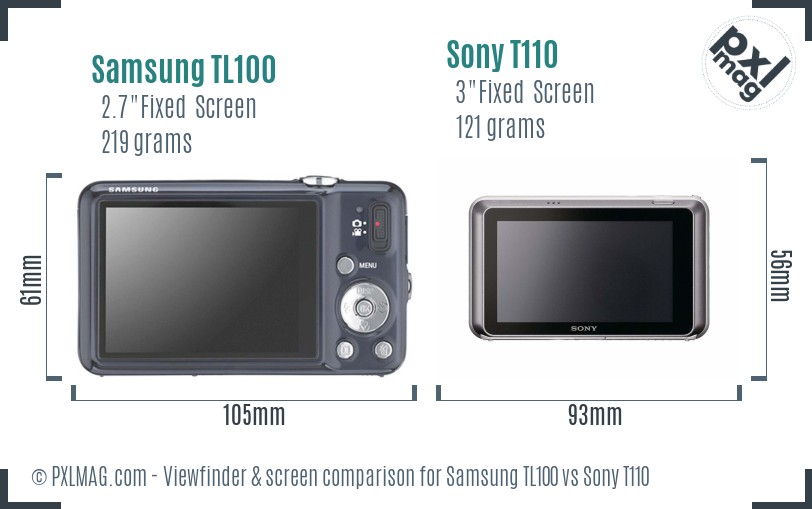Samsung TL100 vs Sony T110 Screen and Viewfinder comparison