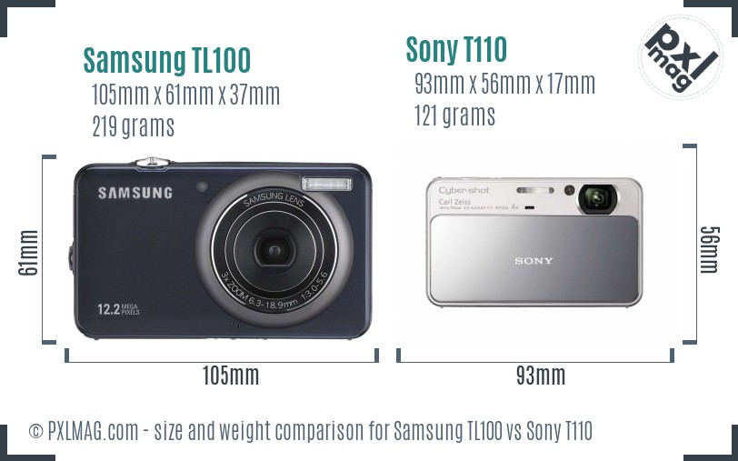 Samsung TL100 vs Sony T110 size comparison