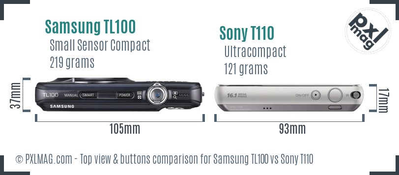 Samsung TL100 vs Sony T110 top view buttons comparison