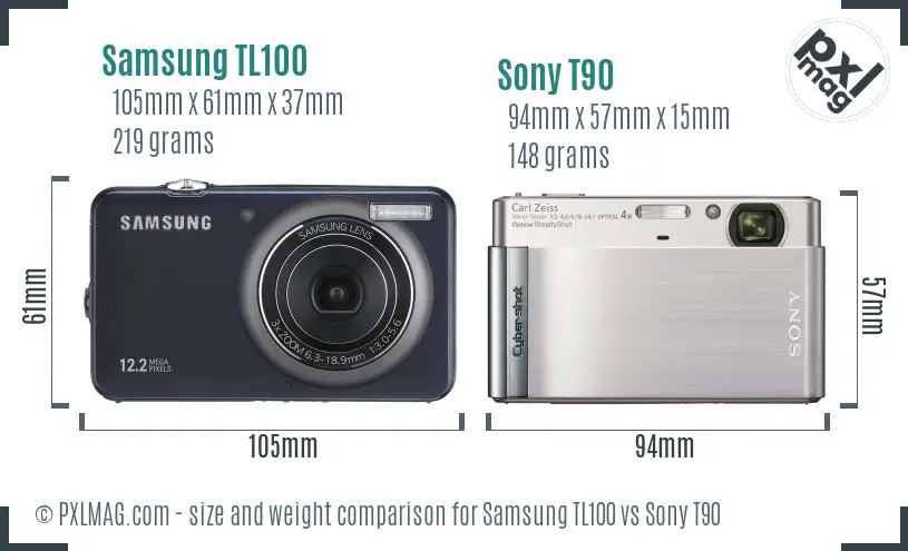 Samsung TL100 vs Sony T90 size comparison