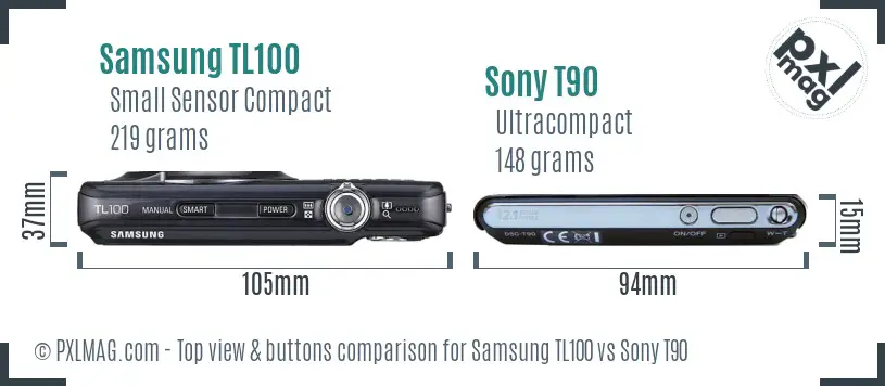 Samsung TL100 vs Sony T90 top view buttons comparison