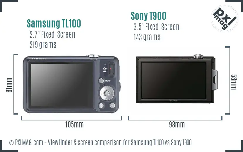 Samsung TL100 vs Sony T900 Screen and Viewfinder comparison