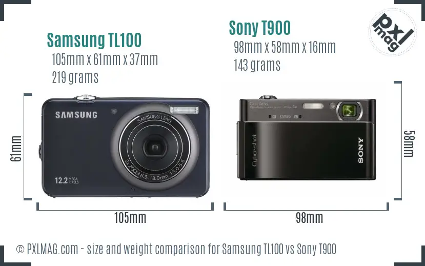 Samsung TL100 vs Sony T900 size comparison