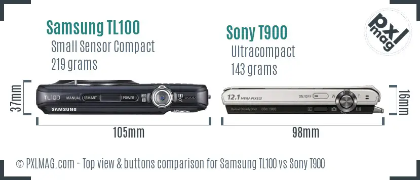 Samsung TL100 vs Sony T900 top view buttons comparison