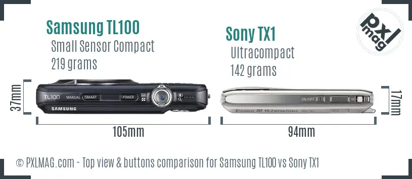 Samsung TL100 vs Sony TX1 top view buttons comparison Samsung TL100 vs Sony TX1 top view buttons comparison