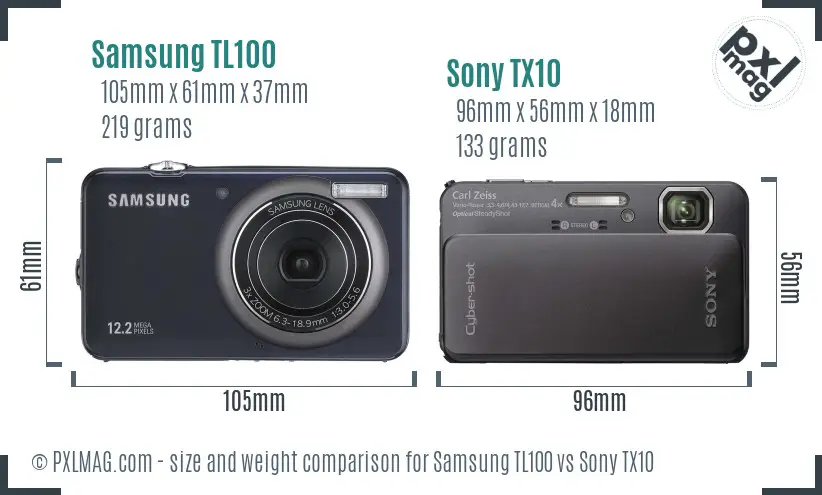 Samsung TL100 vs Sony TX10 size comparison Samsung TL100 vs Sony TX10 size comparison