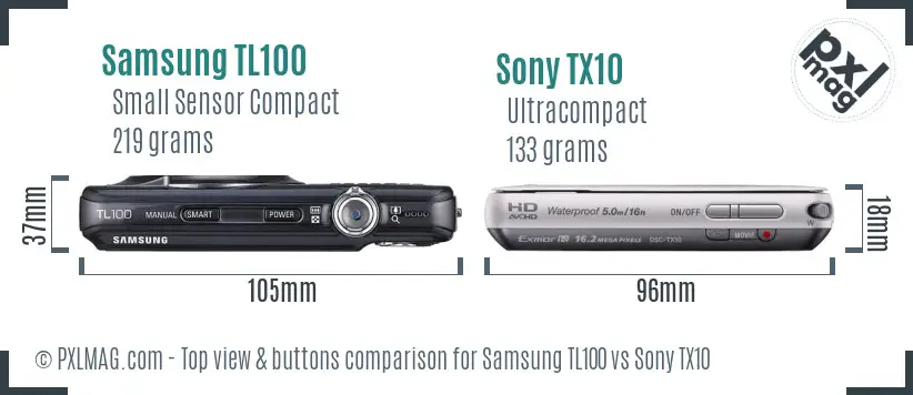 Samsung TL100 vs Sony TX10 top view buttons comparison