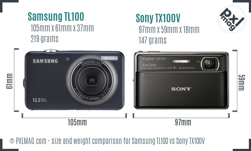 Samsung TL100 vs Sony TX100V size comparison Samsung TL100 vs Sony TX100V size comparison