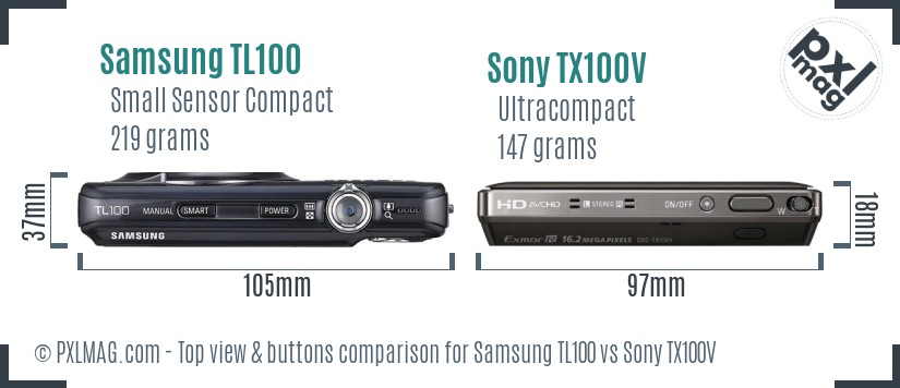 Samsung TL100 vs Sony TX100V top view buttons comparison