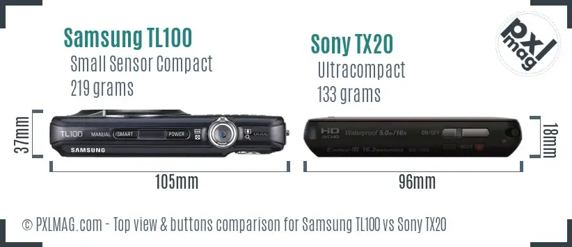 Samsung TL100 vs Sony TX20 top view buttons comparison