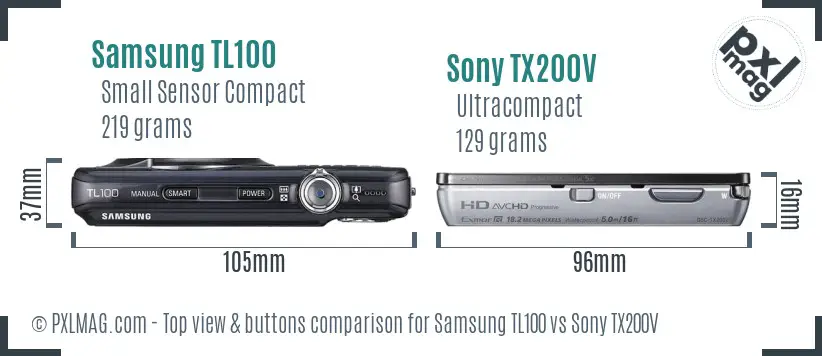 Samsung TL100 vs Sony TX200V top view buttons comparison