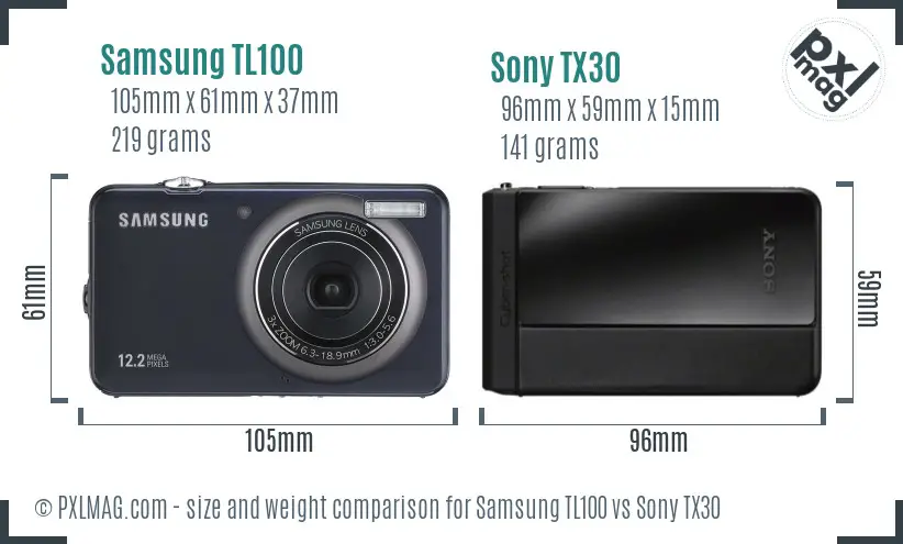 Samsung TL100 vs Sony TX30 size comparison