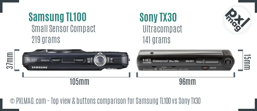 Samsung TL100 vs Sony TX30 top view buttons comparison