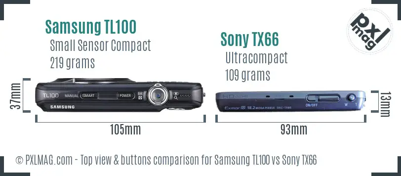 Samsung TL100 vs Sony TX66 top view buttons comparison