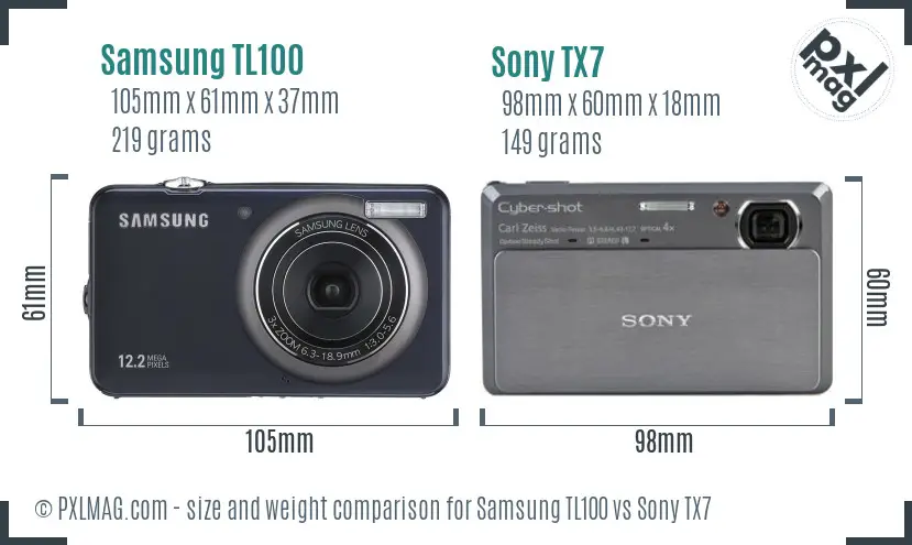 Samsung TL100 vs Sony TX7 size comparison