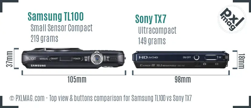 Samsung TL100 vs Sony TX7 top view buttons comparison