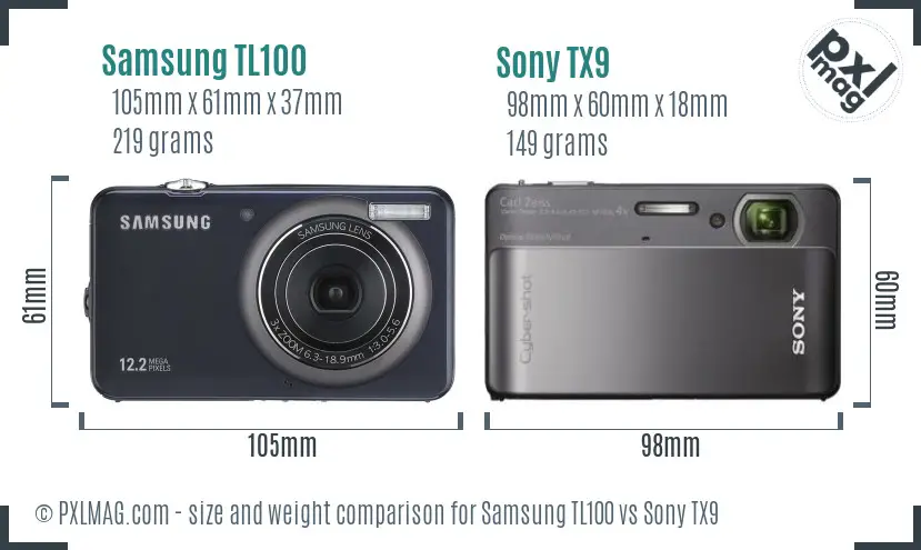 Samsung TL100 vs Sony TX9 size comparison