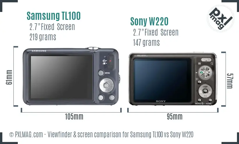 Samsung TL100 vs Sony W220 Screen and Viewfinder comparison