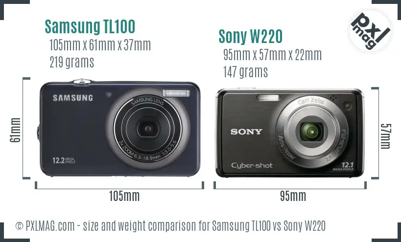 Samsung TL100 vs Sony W220 size comparison