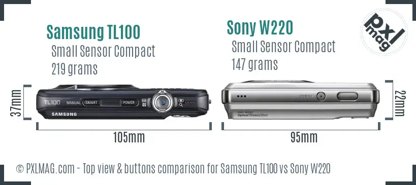 Samsung TL100 vs Sony W220 top view buttons comparison