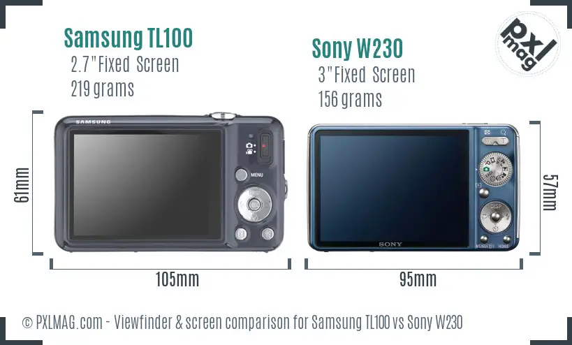 Samsung TL100 vs Sony W230 Screen and Viewfinder comparison Samsung TL100 vs Sony W230 Screen and Viewfinder comparison