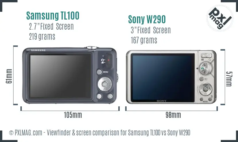 Samsung TL100 vs Sony W290 Screen and Viewfinder comparison