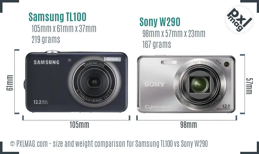 Samsung TL100 vs Sony W290 size comparison