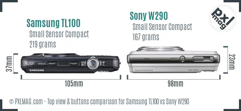 Samsung TL100 vs Sony W290 top view buttons comparison