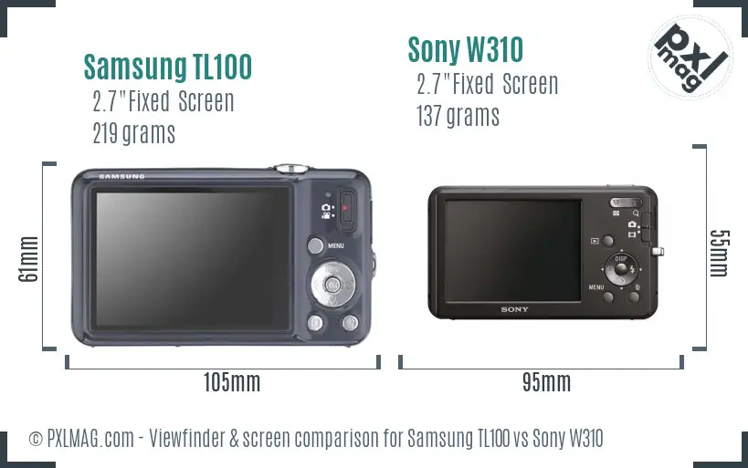 Samsung TL100 vs Sony W310 Screen and Viewfinder comparison