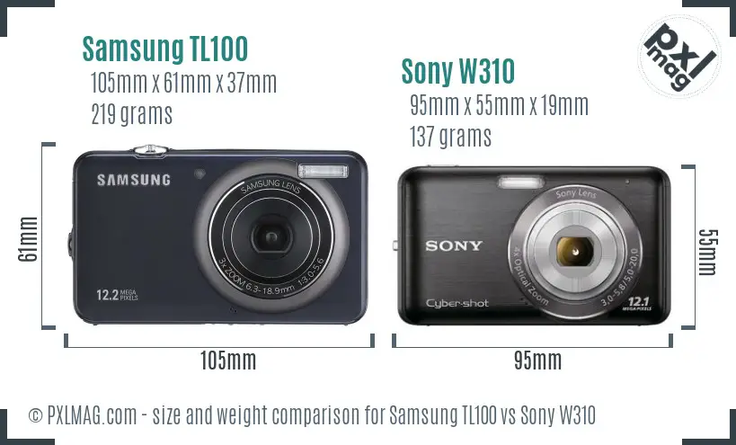 Samsung TL100 vs Sony W310 size comparison