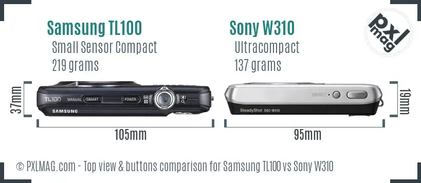 Samsung TL100 vs Sony W310 top view buttons comparison